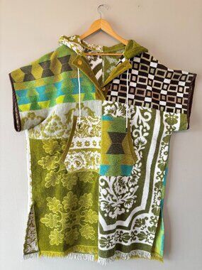 Vintage Retro Handmade Changing Towel Poncho M/L Cover Up Green 70's 60's